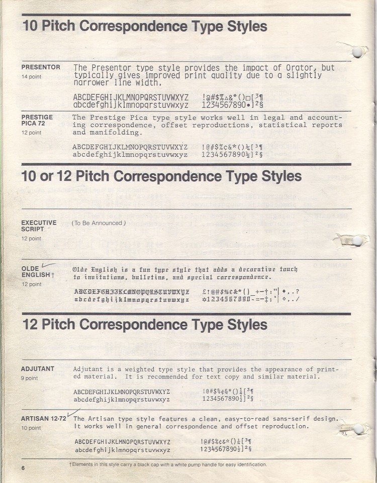 DSG IBM Selectric Type Element Catalog Type Styles To Type, Shoot