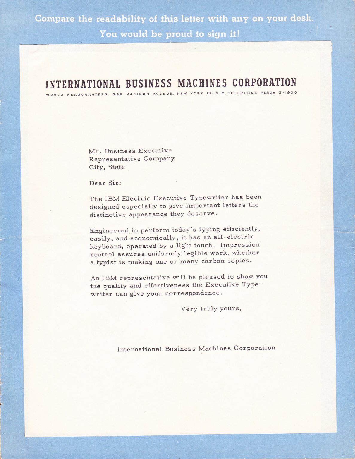 Typewritten Sample 1953 IBM Executive Typewriter Brochure & Type Samples – To Type, Shoot ...